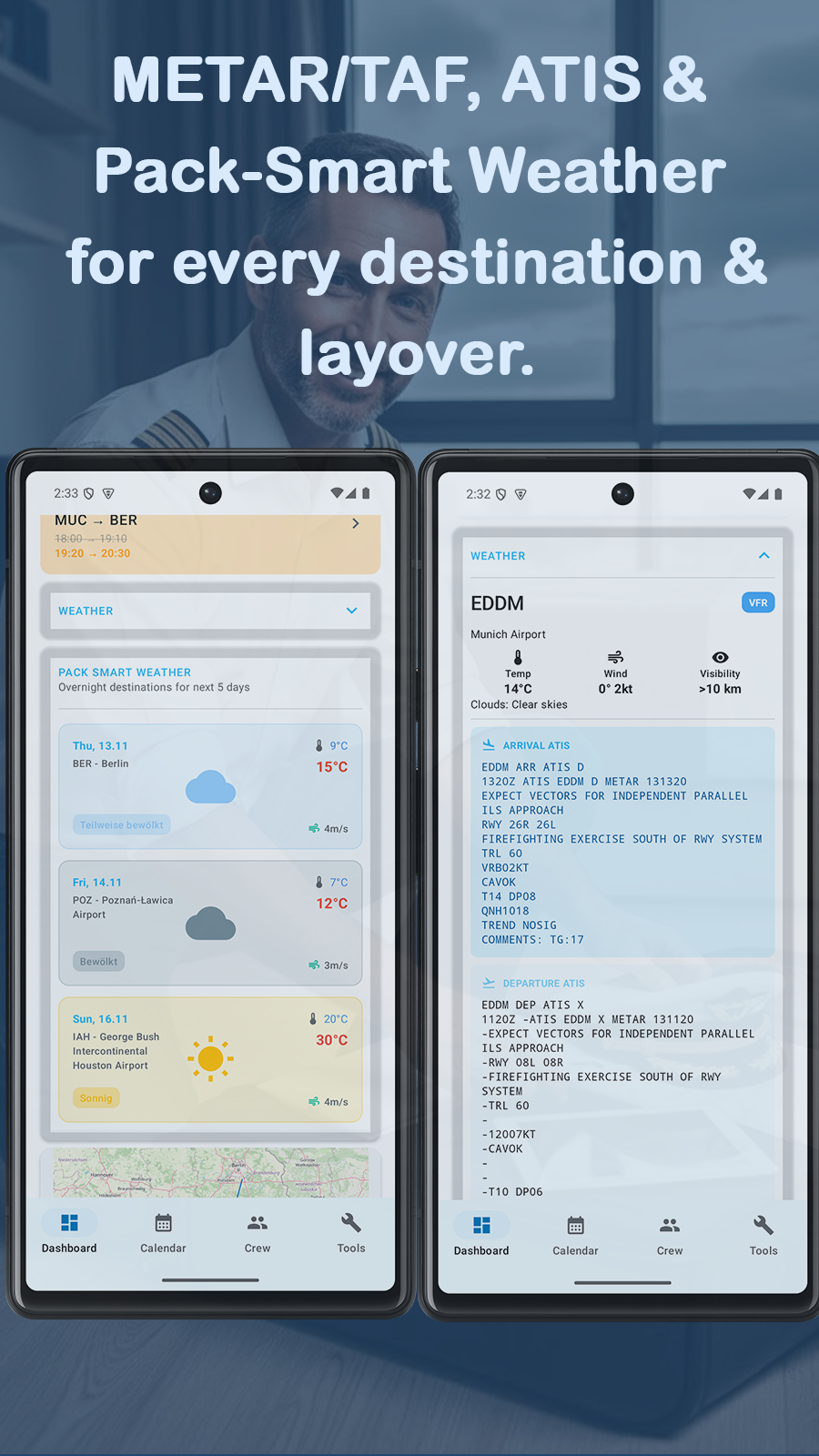 CrewLog crew contacts list with cockpit and cabin crew roles and three-letter codes